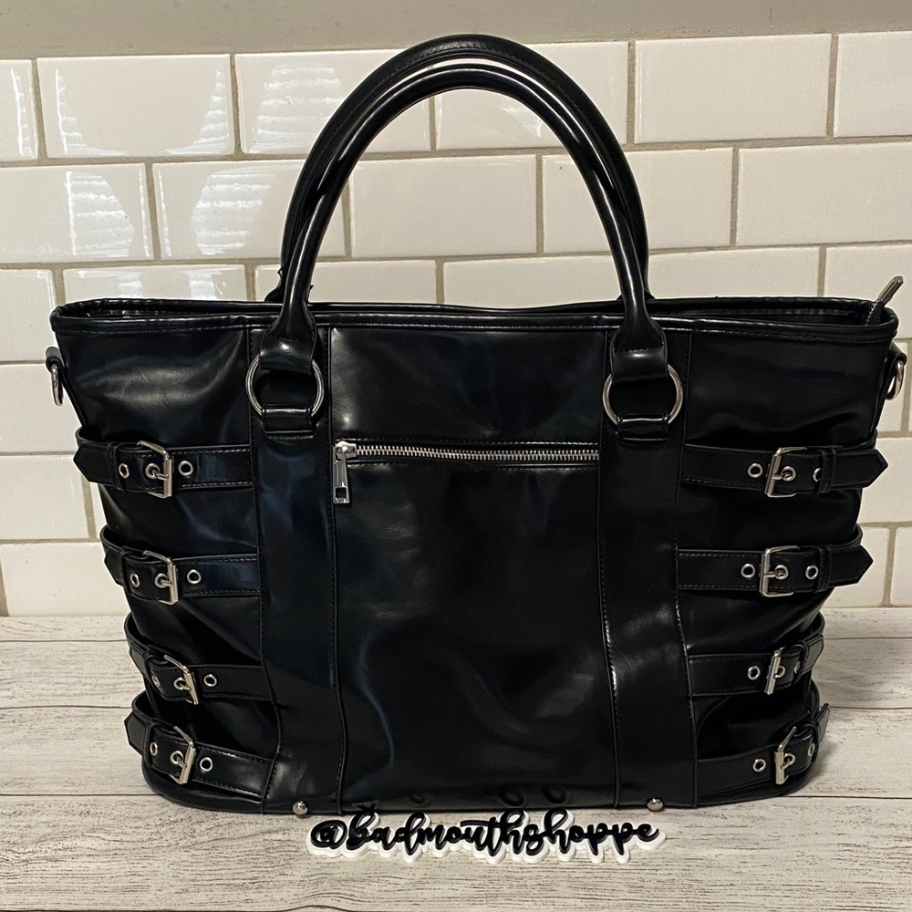 *Foxblood Genesis Work Bag Black Faux Leather Bondage Tote